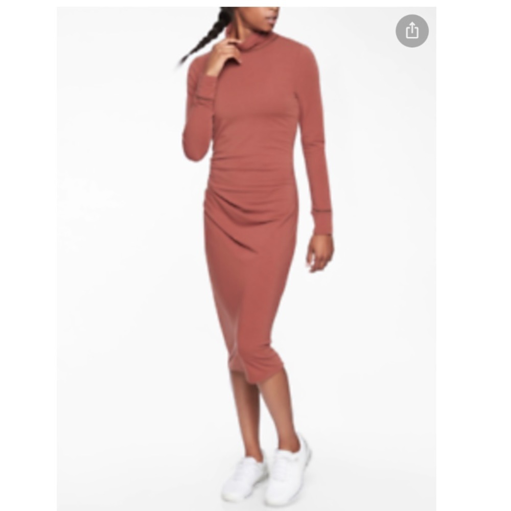 Athleta Industry Turtleneck Ruched Midi Dress